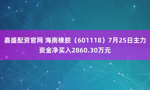 嘉盛配资官网 海南橡胶（601118）7月25日主力资金净买入2860.30万元