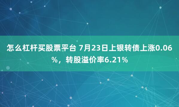 怎么杠杆买股票平台 7月23日上银转债上涨0.06%,转股溢价率6.21%